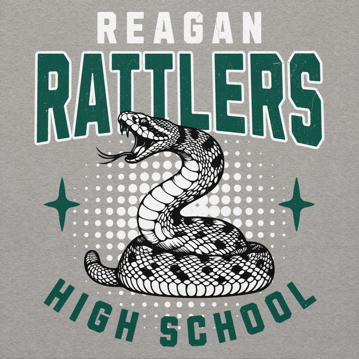 Close-up view of Reagan High School Rattlers Premium Carbon Grey Hoodie 204