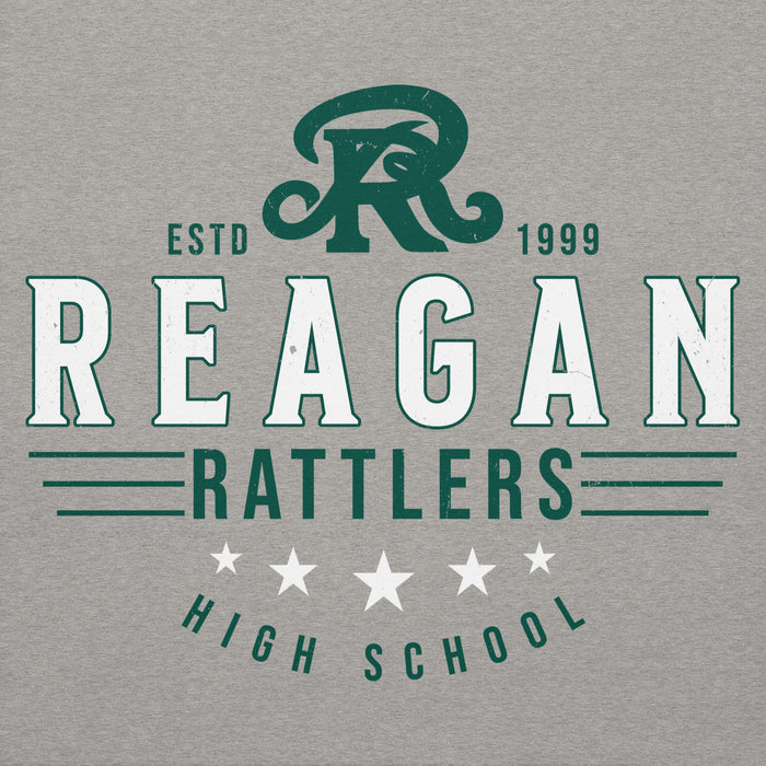 Close-up view of Reagan High School Rattlers Premium Carbon Grey Hoodie 217