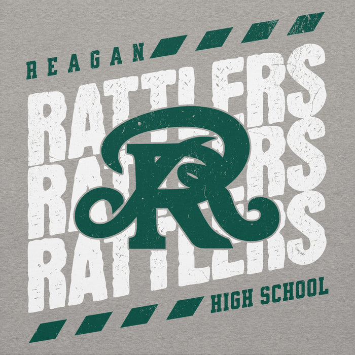 Close-up view of Reagan High School Rattlers Premium Carbon Grey Hoodie 223