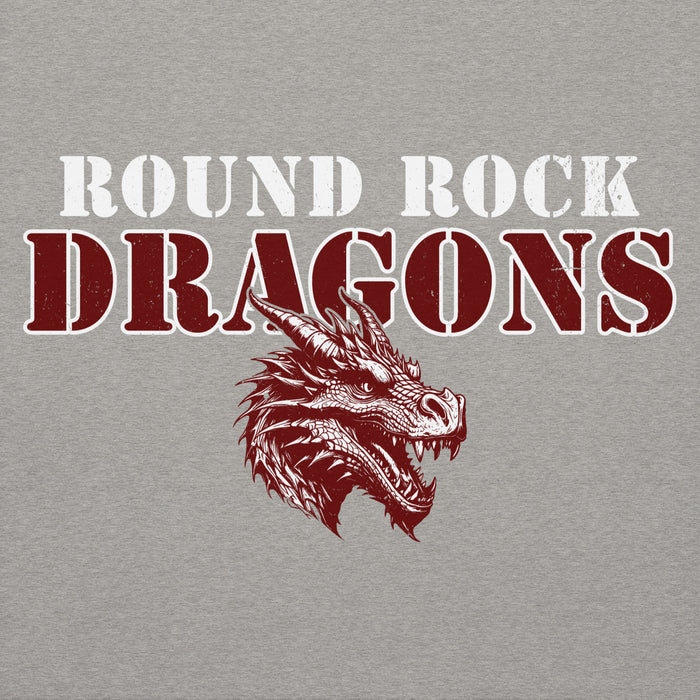 Close-up view of Round Rock High School Dragons Grey Premium Unisex Hoodie 222