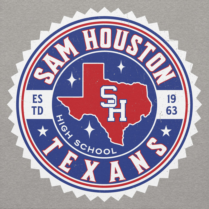 Close-up view of Sam Houston High School Texans Grey Premium Unisex Hoodie 203