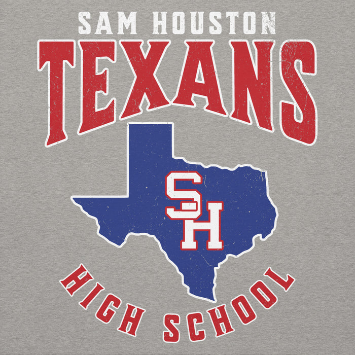 Close-up view of Sam Houston High School Texans Grey Premium Unisex Hoodie 213