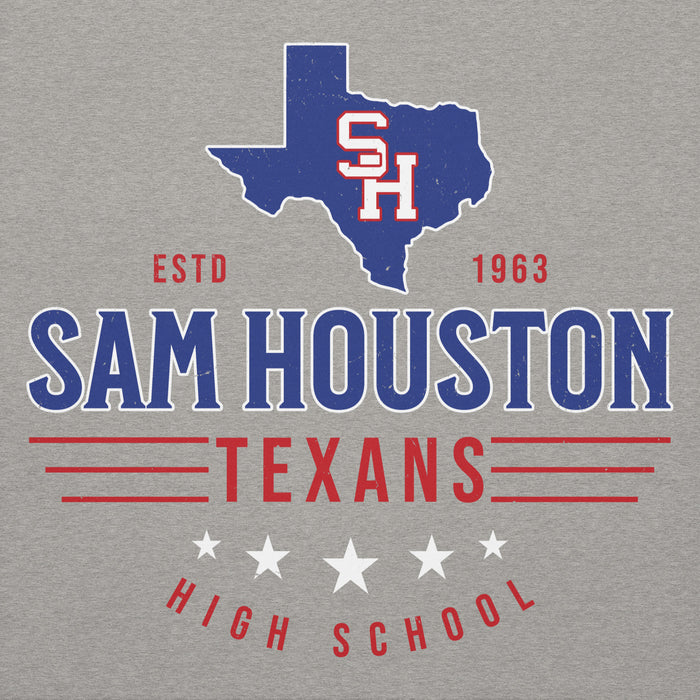 Close-up view of Sam Houston High School Texans Grey Premium Unisex Hoodie 217