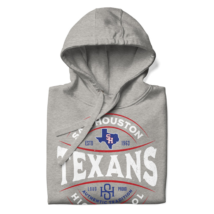 Neatly folded Sam Houston High School Texans Grey Premium Unisex Hoodie 218