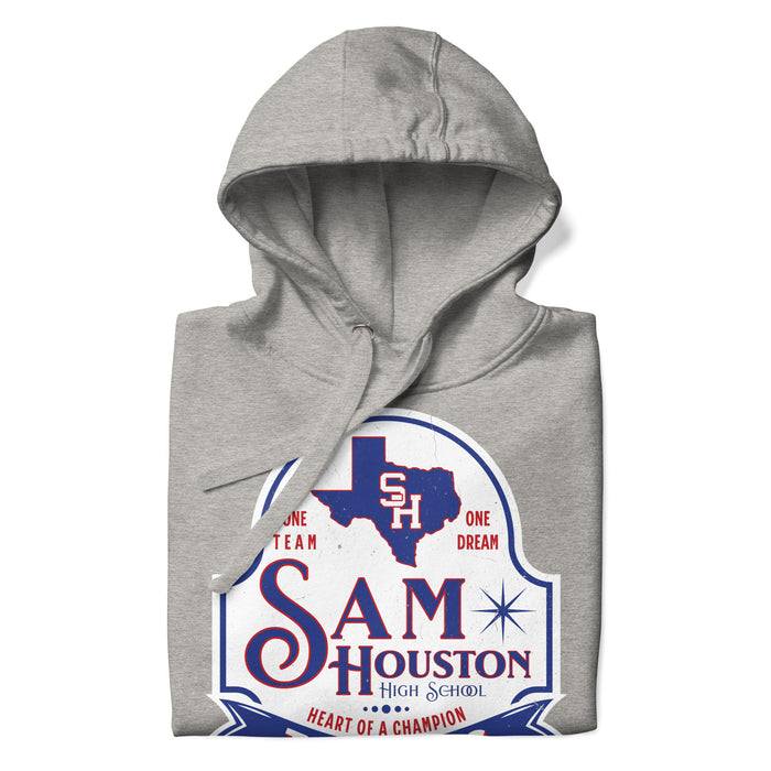 Neatly folded Sam Houston High School Texans Grey Premium Unisex Hoodie 219