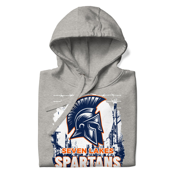 Neatly folded view of Seven Lakes High School Spartans Grey Premium Unisex Hoodie 202