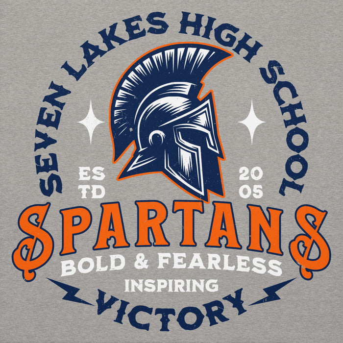 Close-up view of Seven Lakes High School Spartans Grey Premium Unisex Hoodie 206