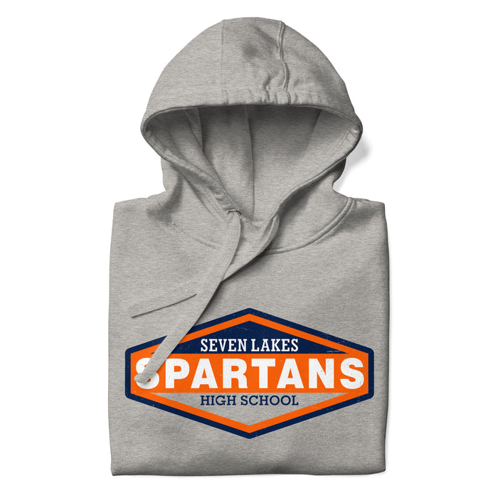 Neatly folded view of Seven Lakes High School Spartans Grey Premium Unisex Hoodie 009