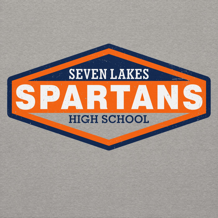 Woman wearing Seven Lakes High School Spartans Grey Premium Unisex Hoodie 009