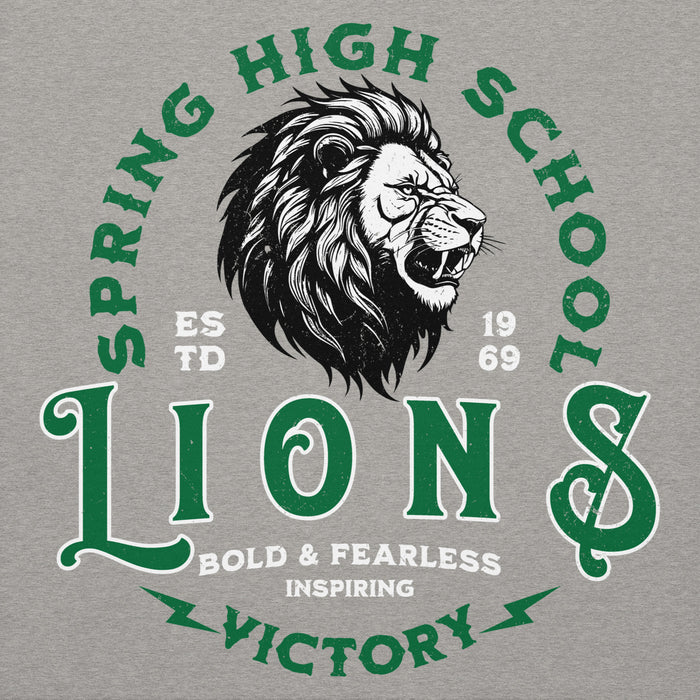 Close-up view of Spring High School Lions Grey Premium Unisex Hoodie 206