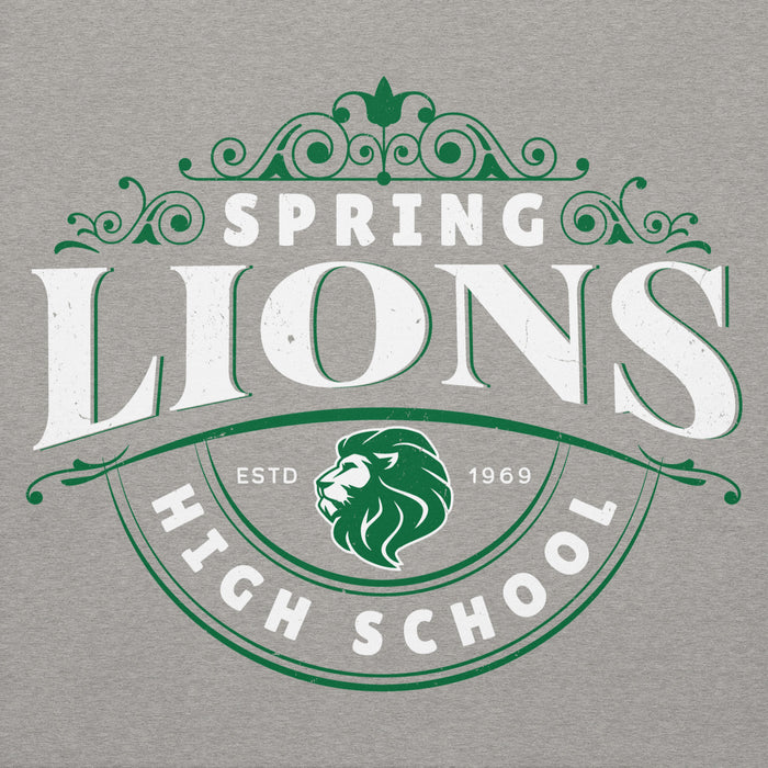 Close-up view of Spring High School Lions Grey Premium Unisex Hoodie 211