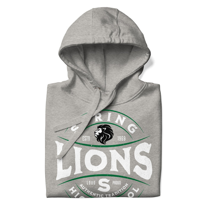 Neatly folded Spring High School Lions Grey Premium Unisex Hoodie 218