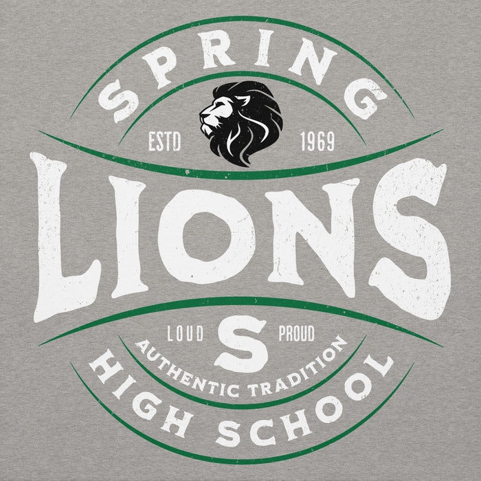 Close-up view of Spring High School Lions Grey Premium Unisex Hoodie 218