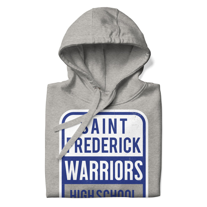 Neatly folded view of St. Frederick High School Warriors Grey Premium Unisex Hoodie 001