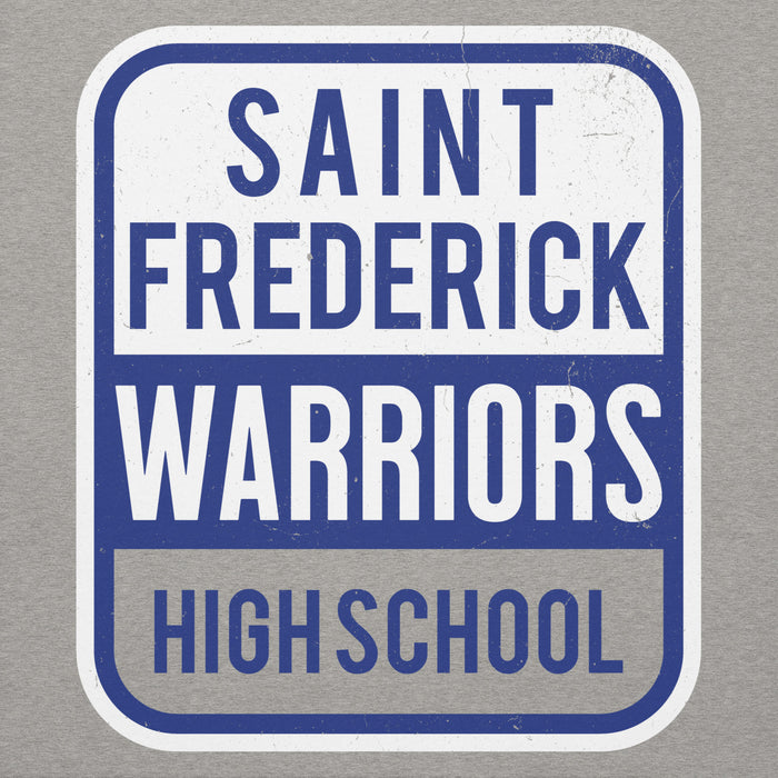 Close-up view of St. Frederick High School Warriors Grey Premium Unisex Hoodie 001