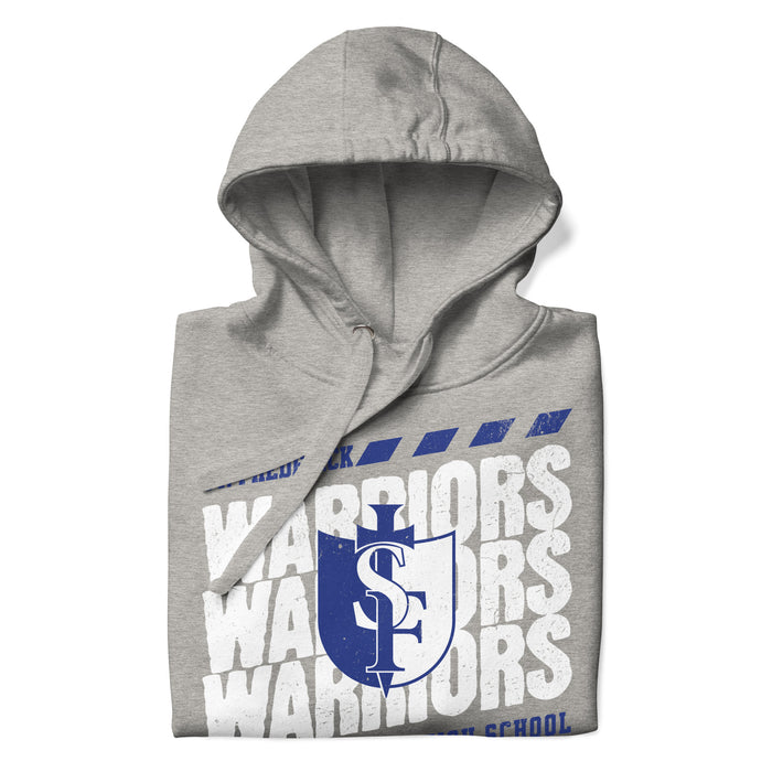 Neatly folded view of St. Frederick High School Warriors Grey Premium Unisex Hoodie 223