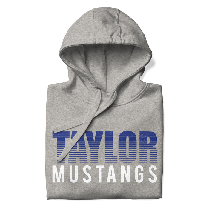 Neatly folded view of Taylor High School Mustangs Grey Premium Unisex Hoodie 024