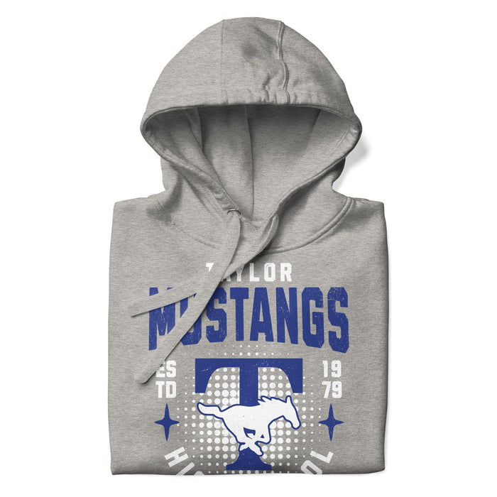 Neatly folded view of Taylor High School Mustangs Grey Premium Unisex Hoodie 204