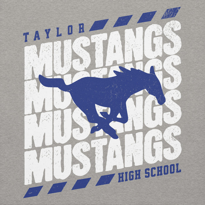 Close-up view of Taylor High School Mustangs Grey Premium Unisex Hoodie 223