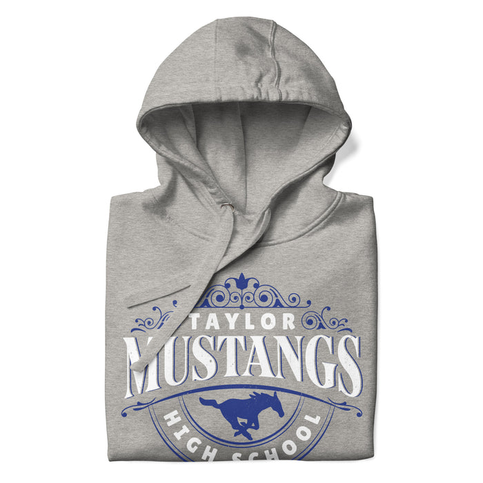 Neatly folded view of Taylor High School Mustangs Grey Premium Unisex Hoodie 211