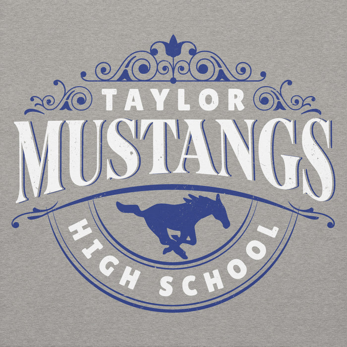 Close-up view of Taylor High School Mustangs Grey Premium Unisex Hoodie 211