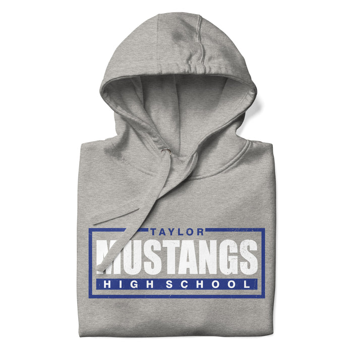 Neatly folded view of Taylor High School Mustangs Grey Premium Unisex Hoodie 049