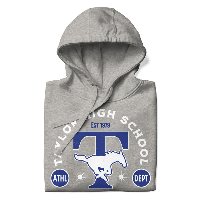 Neatly folded view of Taylor High School Mustangs Grey Premium Unisex Hoodie 208