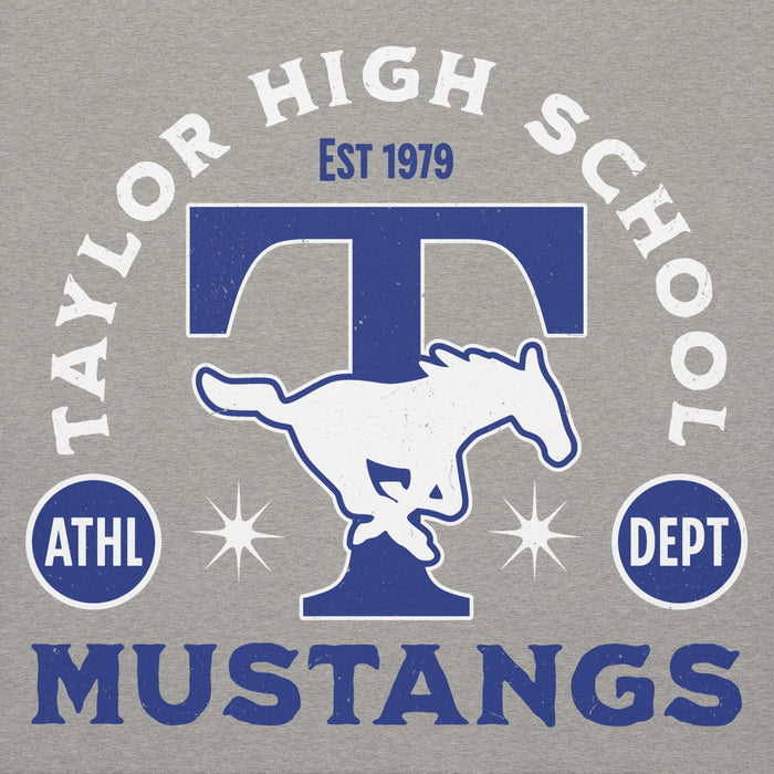 Close-up view of Taylor High School Mustangs Grey Premium Unisex Hoodie 208