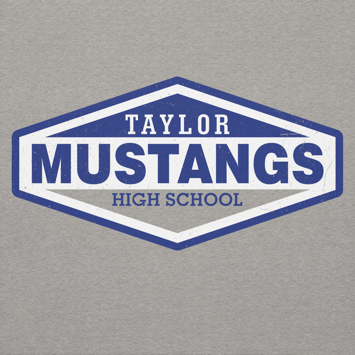 Close-up view of Taylor High School Mustangs Grey Premium Unisex Hoodie 009