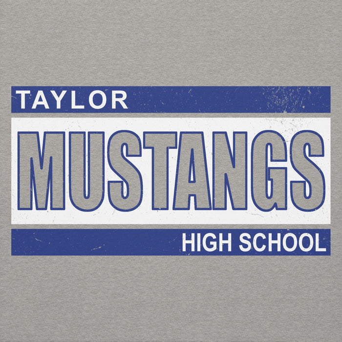 Close-up view of Taylor High School Mustangs Grey Premium Unisex Hoodie 098