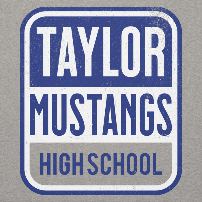 Close-up view of Taylor High School Mustangs Grey Premium Unisex Hoodie 001