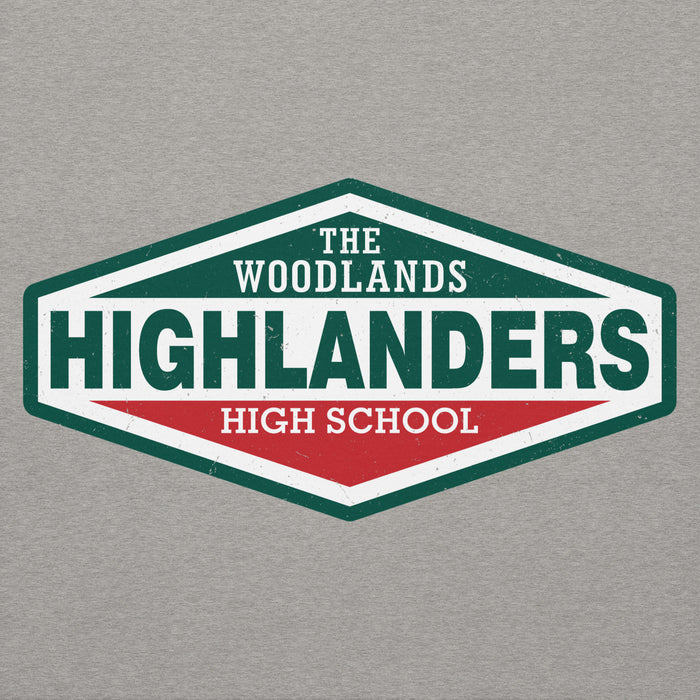 Close-up view of The Woodlands High School Highlanders Carbon Grey Premium Unisex Hoodie 009