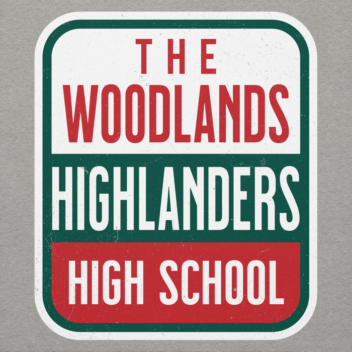 Close-up view of The Woodlands High School Highlanders Carbon Grey Premium Unisex Hoodie 001