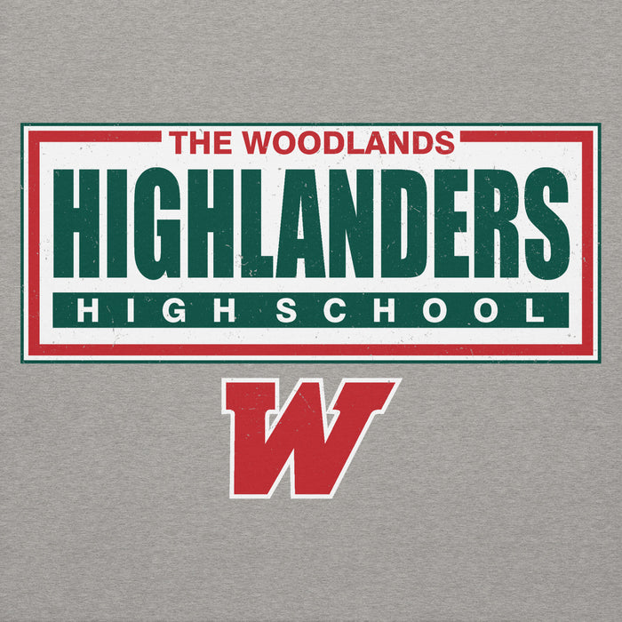 Close-up view of The Woodlands High School Highlanders Carbon Grey Premium Unisex Hoodie 049