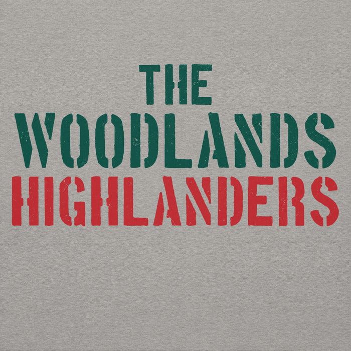 Close-up view of The Woodlands High School Highlanders Carbon Grey Premium Unisex Hoodie 017