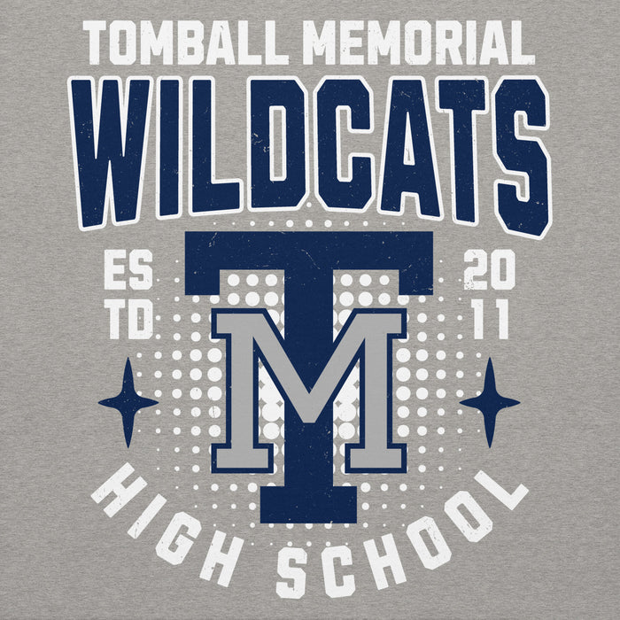 Close-up view of Tomball Memorial High School Wildcats Grey Premium Unisex Hoodie 204