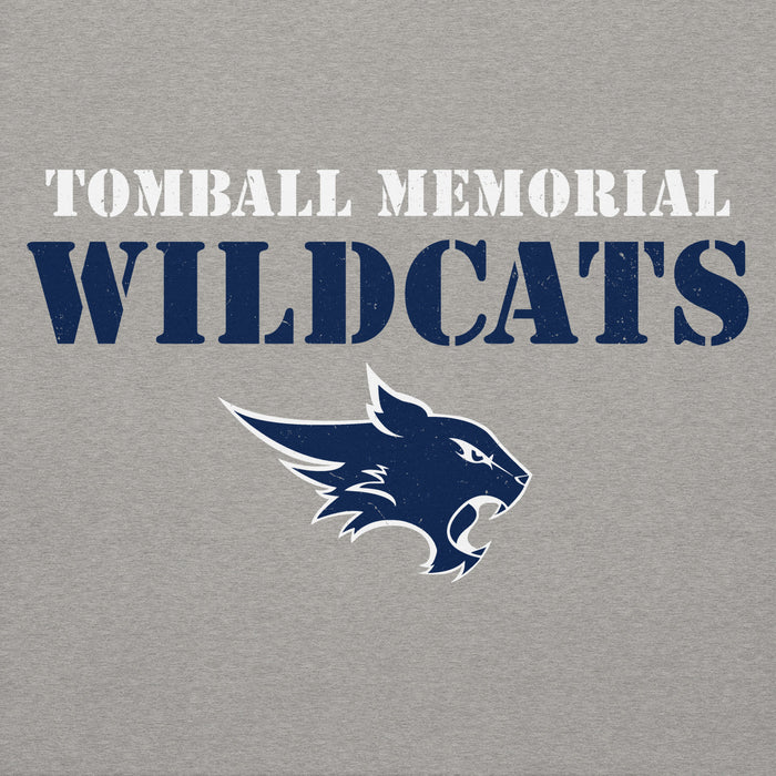 Close-up view of Tomball Memorial High School Wildcats Grey Premium Unisex Hoodie 222