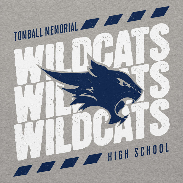 Close-up view of Tomball Memorial High School Wildcats Grey Premium Unisex Hoodie 223