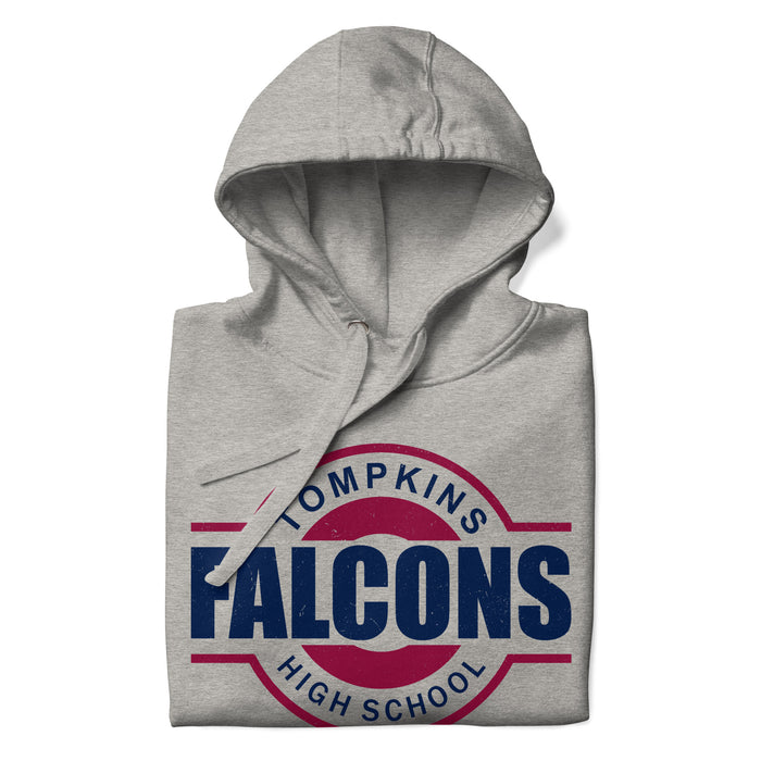 Neatly folded view of Tompkins High School Falcons Grey Premium Unisex Hoodie 011