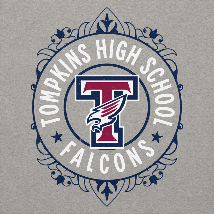 Close-up view of Tompkins High School Falcons Grey Premium Unisex Hoodie 227