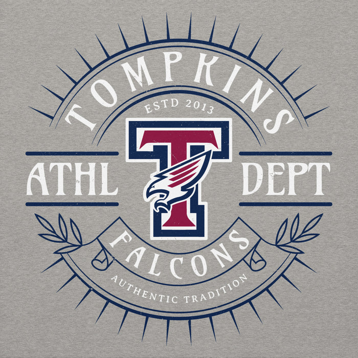 Close-up view of Tompkins High School Falcons Grey Premium Unisex Hoodie 201