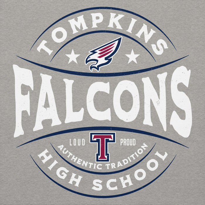 Close-up view of Tompkins High School Falcons Grey Premium Unisex Hoodie 218