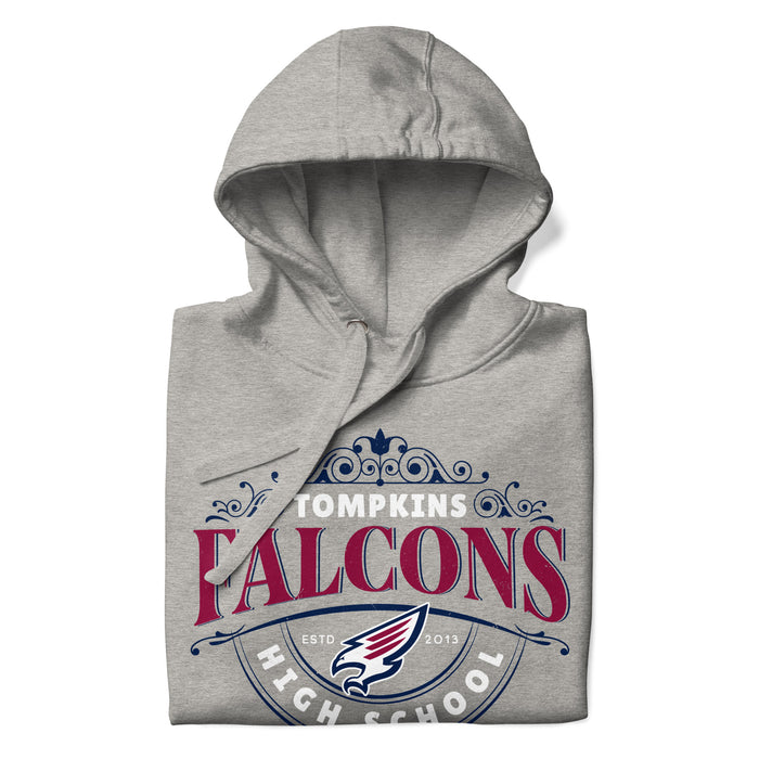 Neatly folded view of Tompkins High School Falcons Grey Premium Unisex Hoodie 211