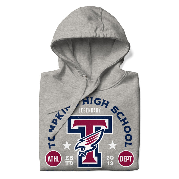 Neatly folded view of Tompkins High School Falcons Grey Premium Unisex Hoodie 208