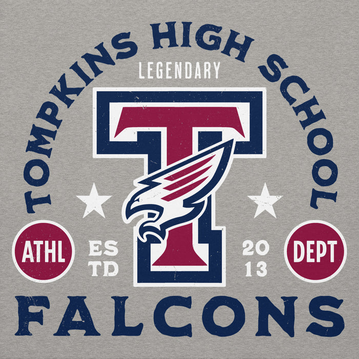 Close-up view of Tompkins High School Falcons Grey Premium Unisex Hoodie 208