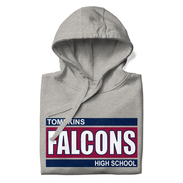 Neatly folded view of Tompkins High School Falcons Grey Premium Unisex Hoodie 098