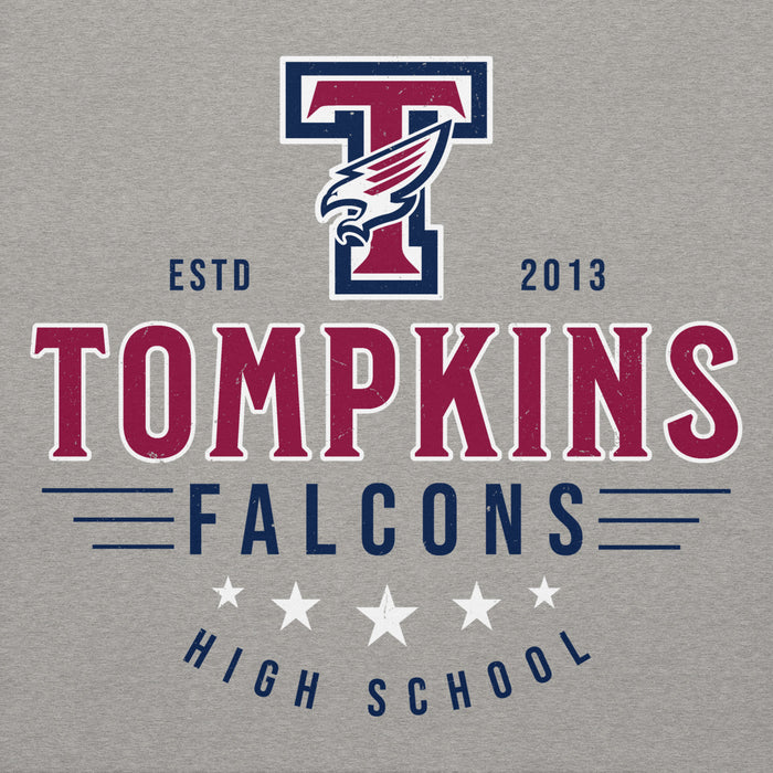 Close-up view of Tompkins High School Falcons Grey Premium Unisex Hoodie 217