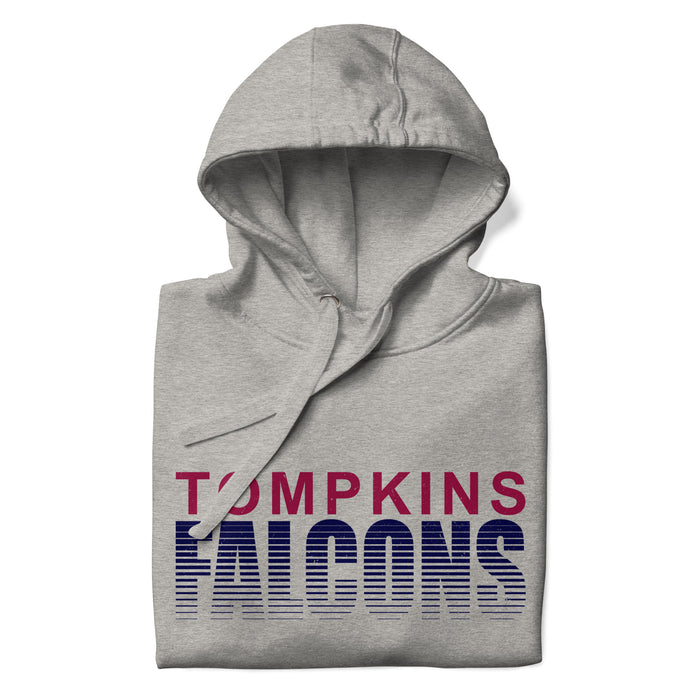 Neatly folded view of Tompkins High School Falcons Grey Premium Unisex Hoodie 024