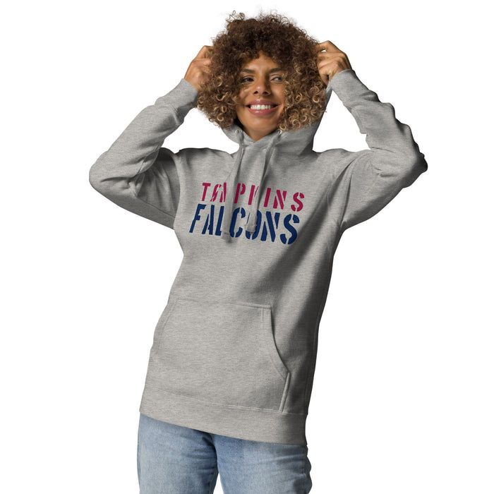 Woman wearing Tompkins High School Falcons Grey Premium Unisex Hoodie 017