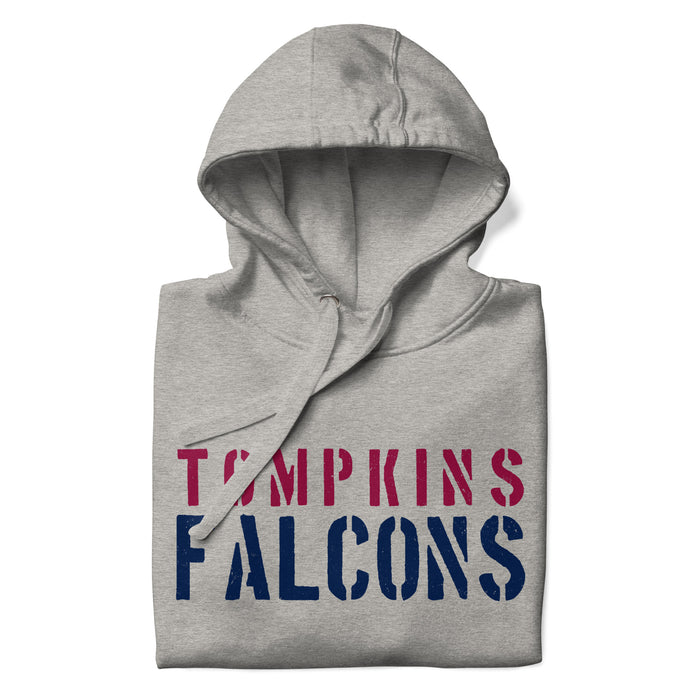 Neatly folded view of Tompkins High School Falcons Grey Premium Unisex Hoodie 017